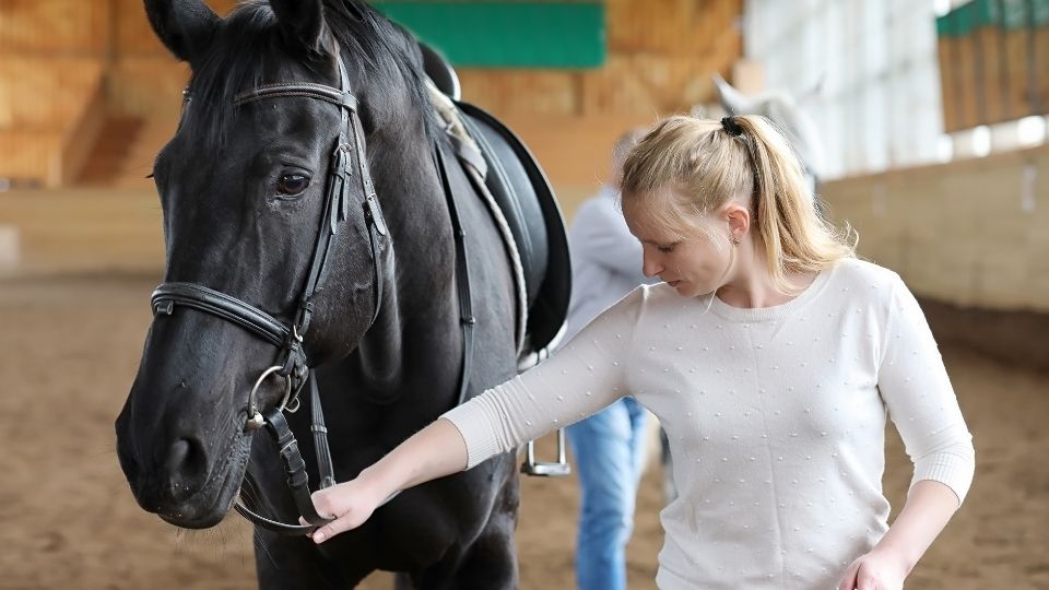 Women leading a horse