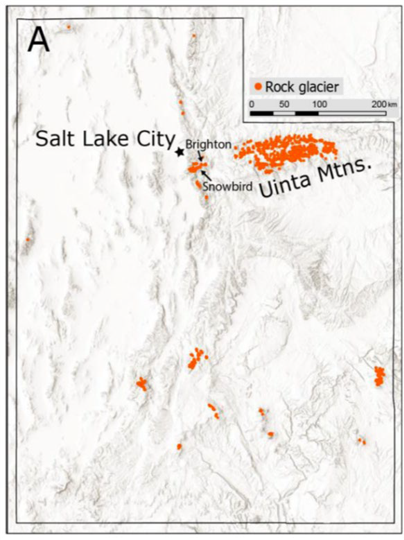 Rock glaciers in Utah identified by satellite imagery