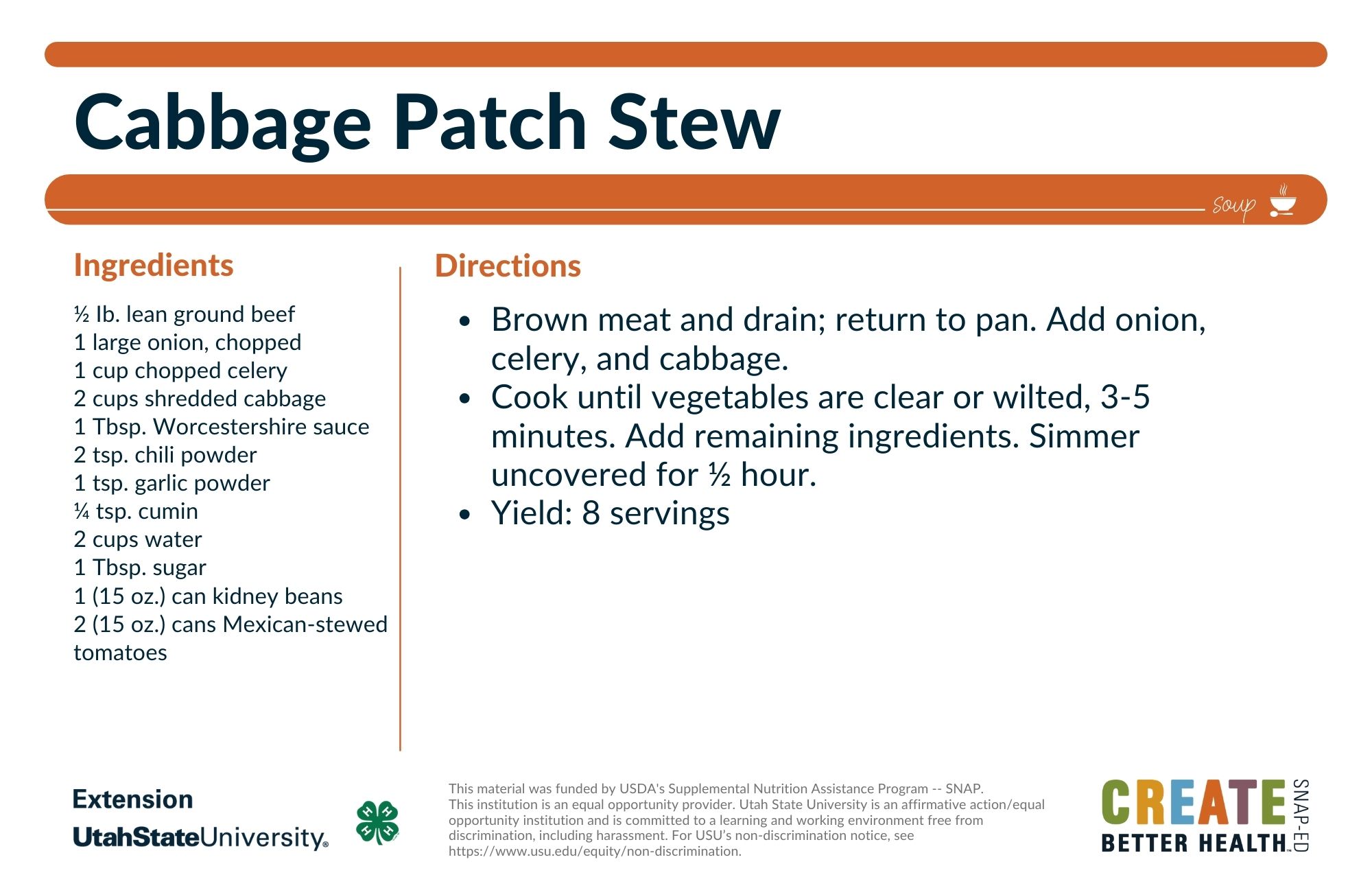 Cabbage beef stew recipe card