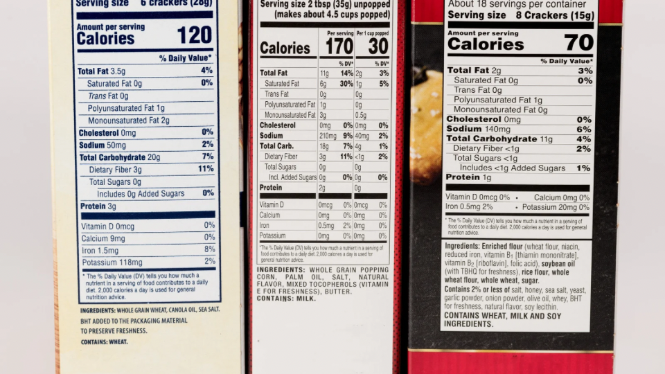 Boxes with nutrition facts labels