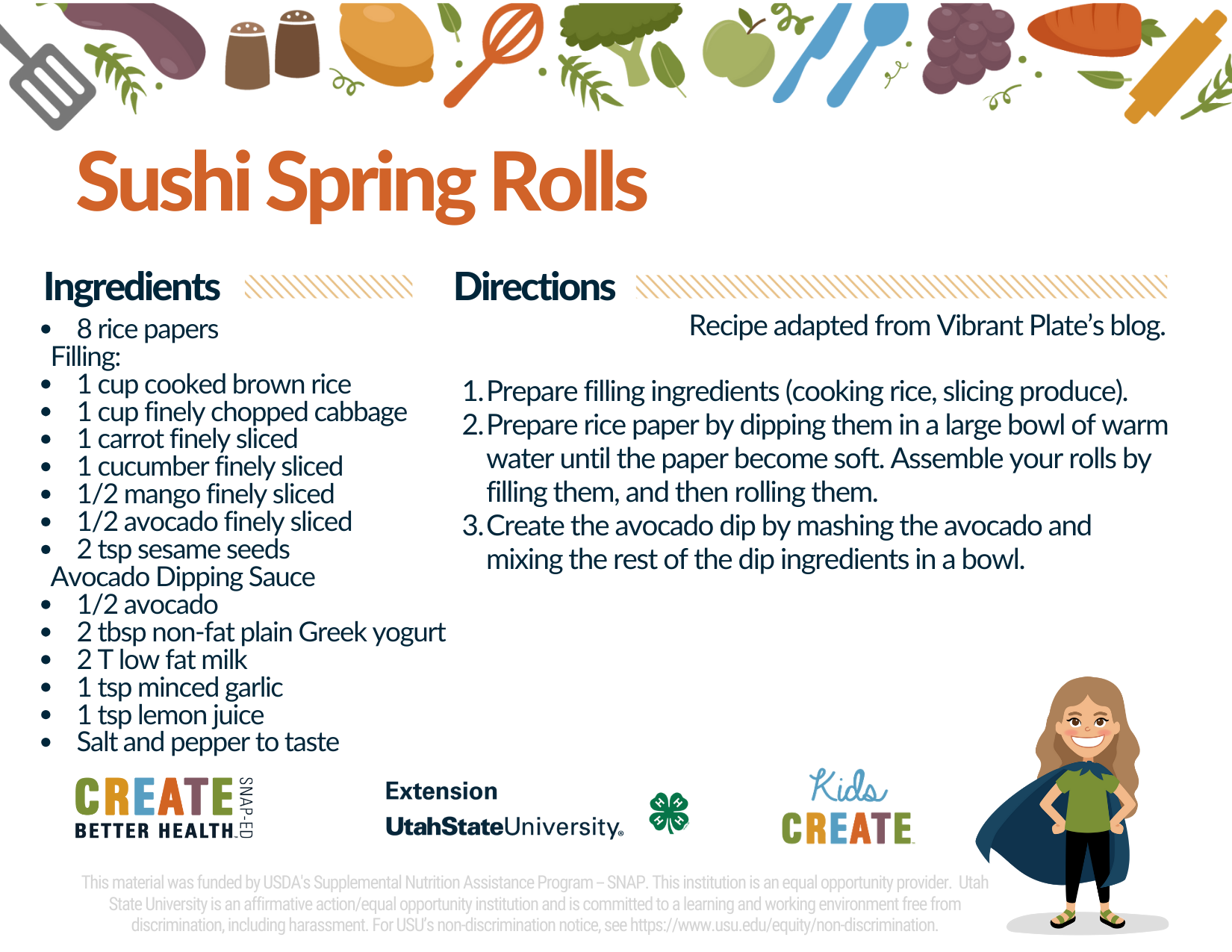 Sushi spring roll recipe card 