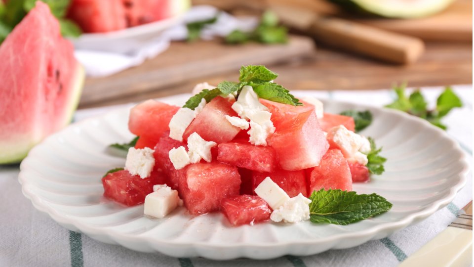 Watermelon mint salad on a plate