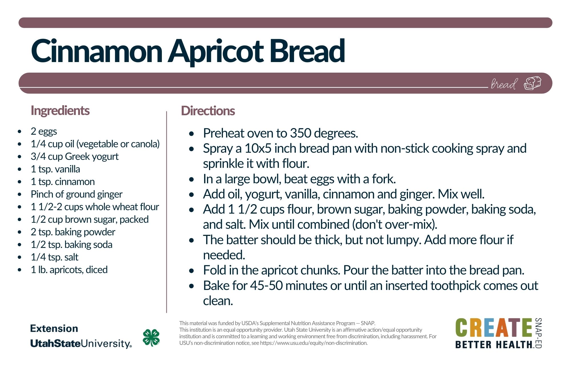apricot bread recipe card