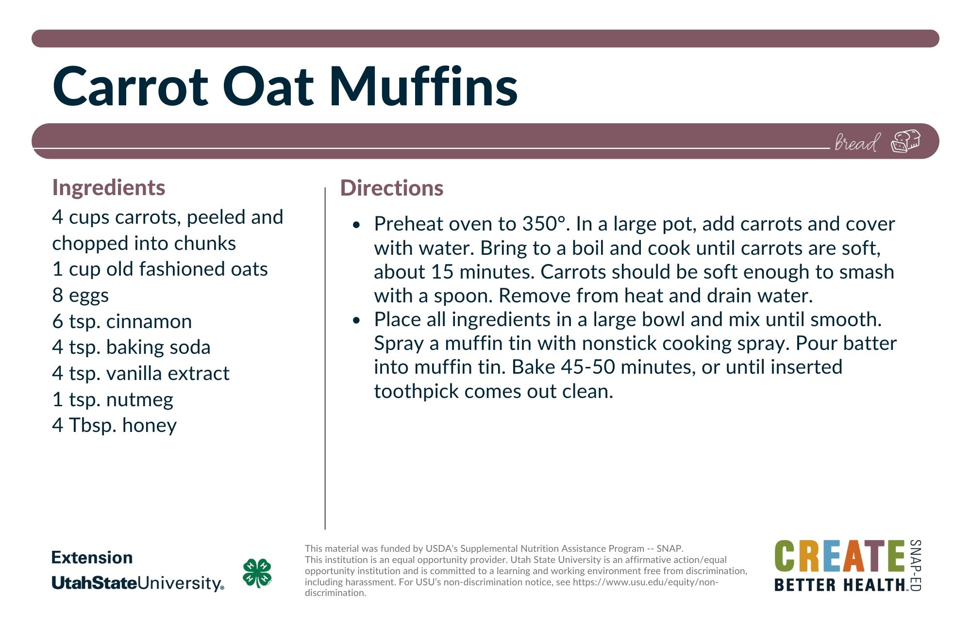 carrot oat muffin recipe card