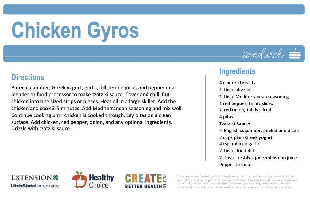chicken gyro plate recipe card 