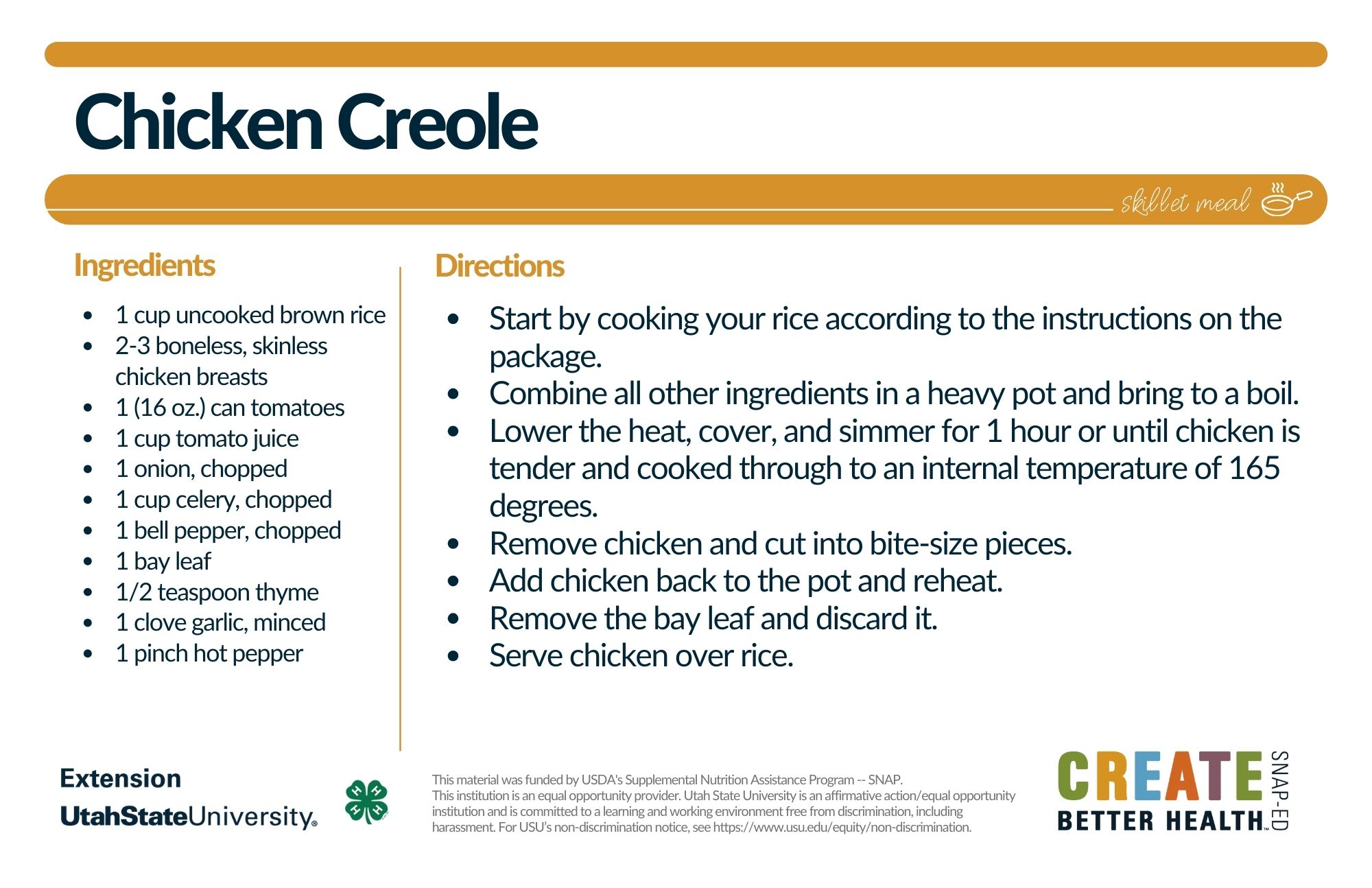 Chicken creole recipe card