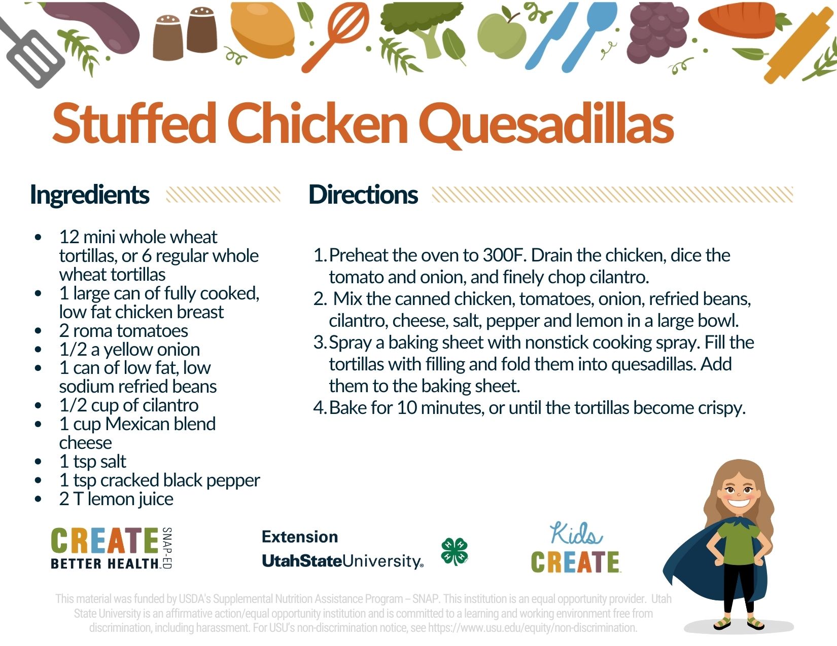 stufffed chicken quesadilla recipe card