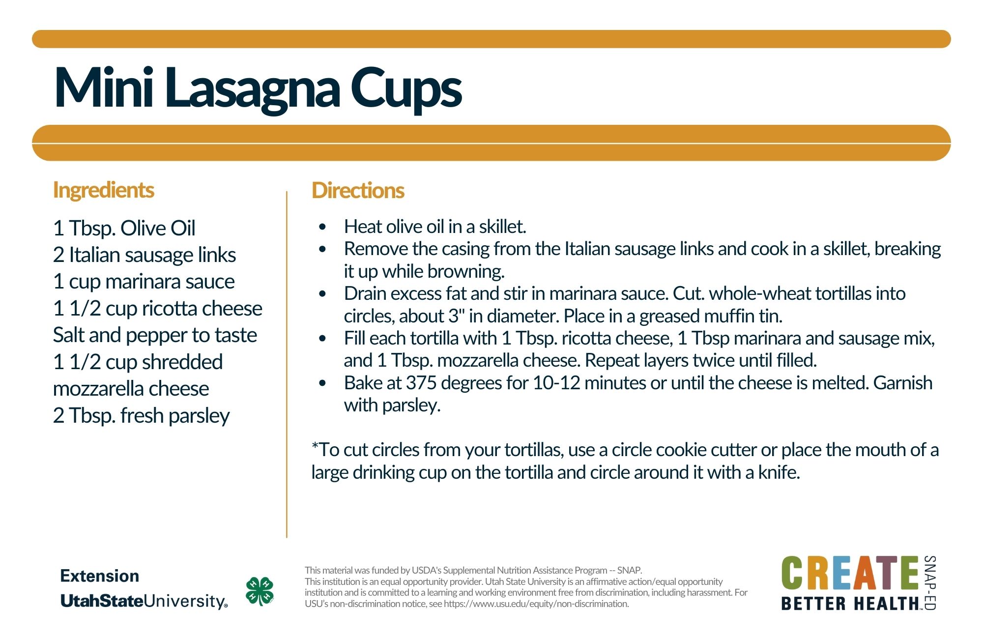 mini lasagna cups recipe card