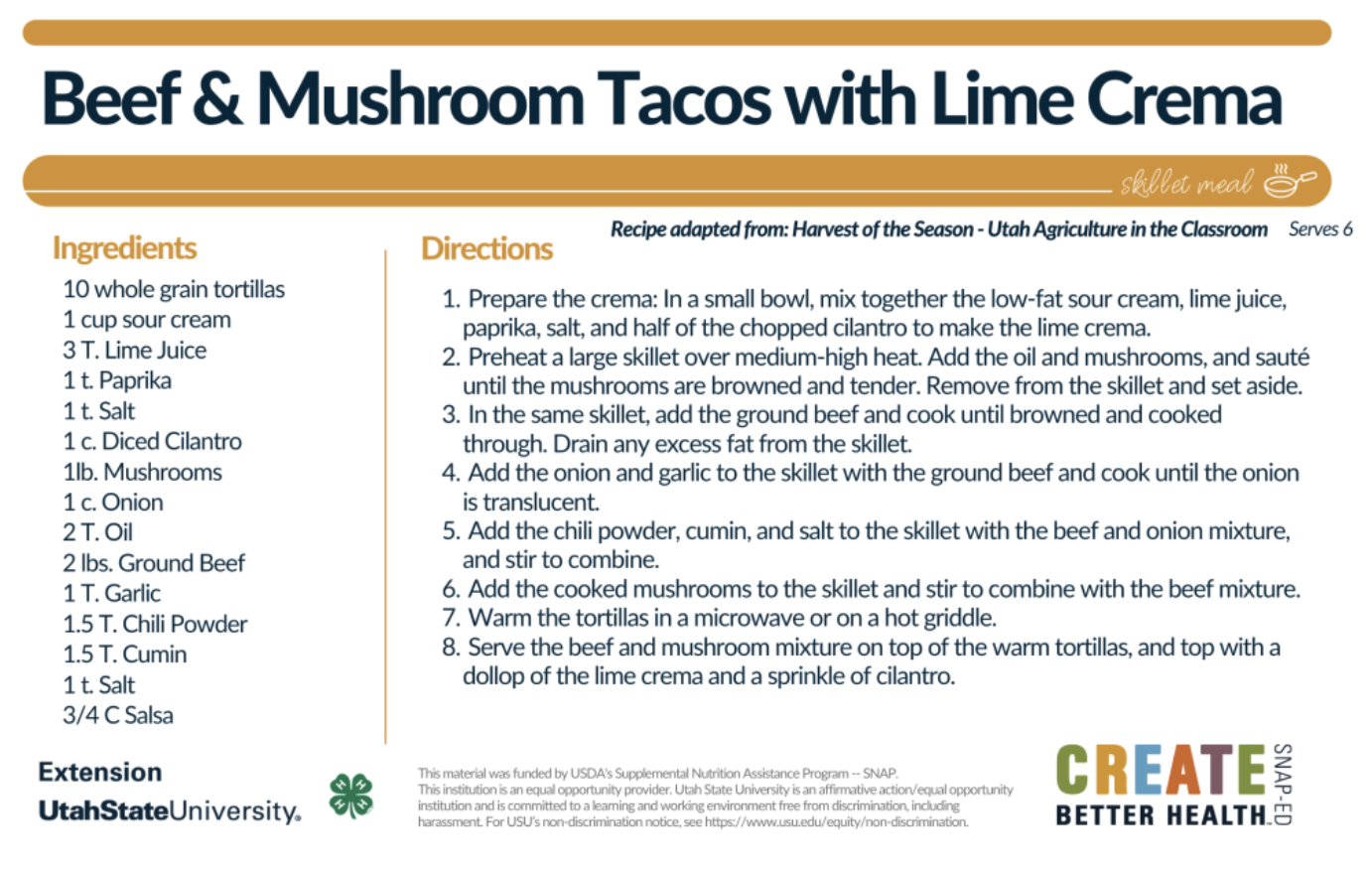 beef and mushroom tacos recipe card