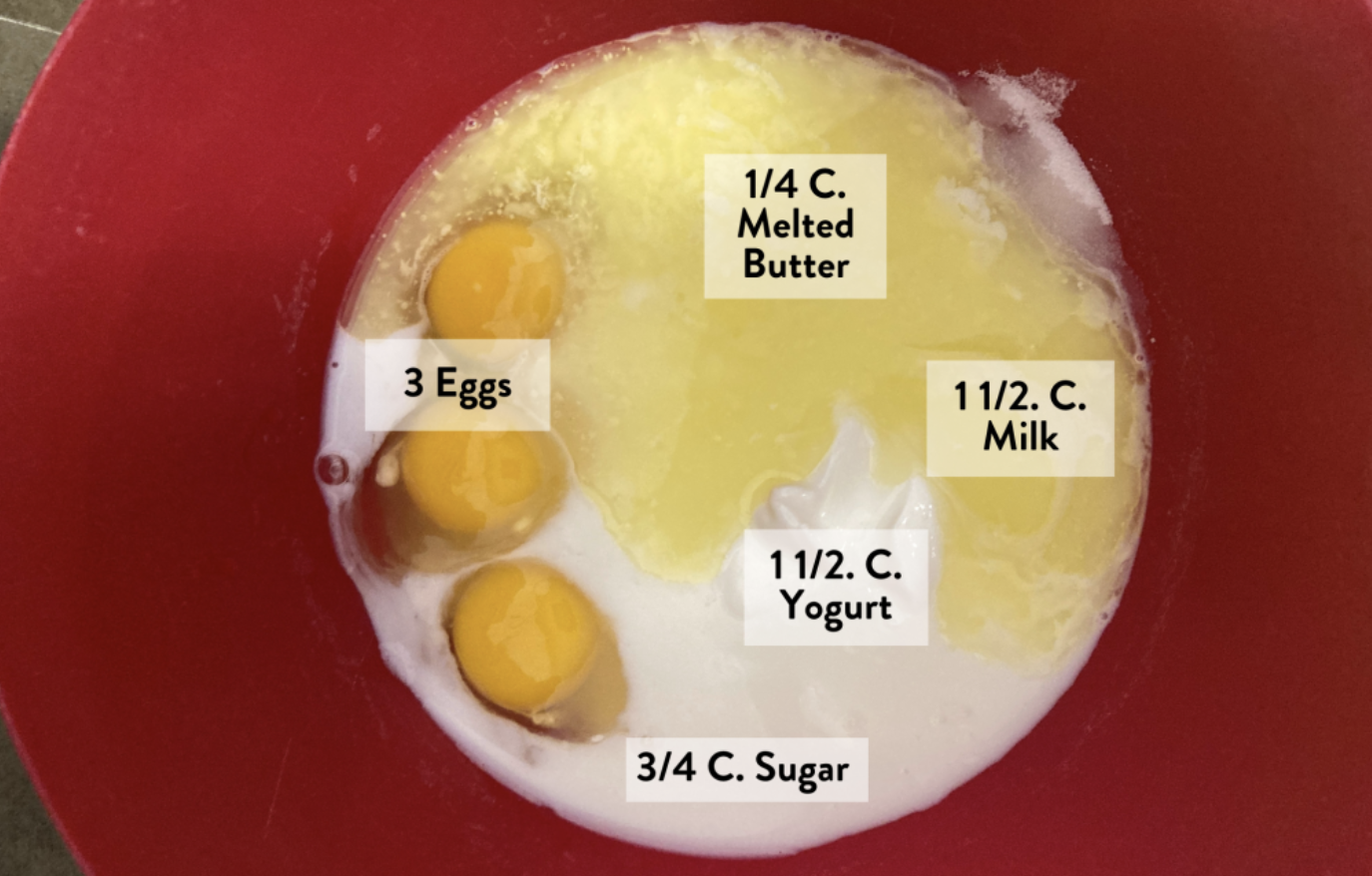 wet ingredients for peachy pancakes