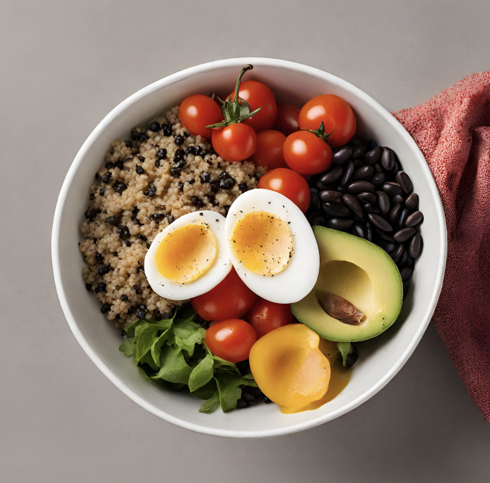 protein bowl with hardboiled eggs 