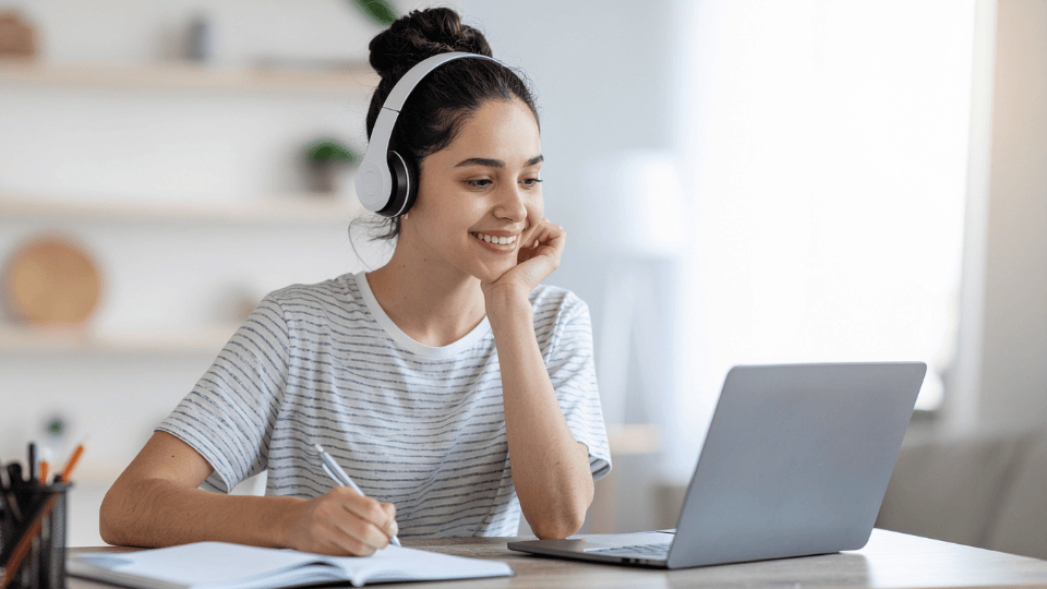 woman taking online class