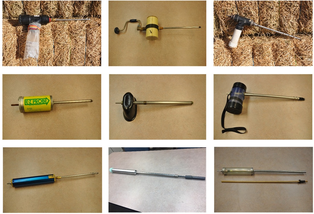 Examples of hay sampling devices