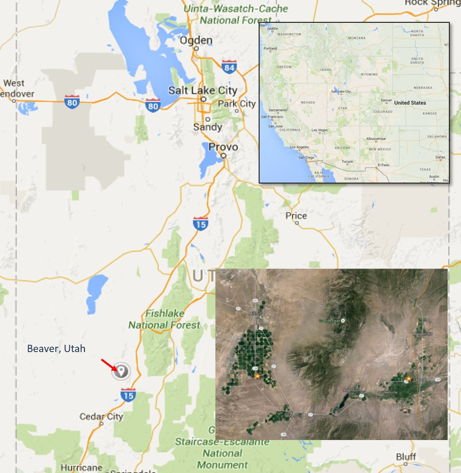 The location of the general area of the study in Beaver County, Utah.
