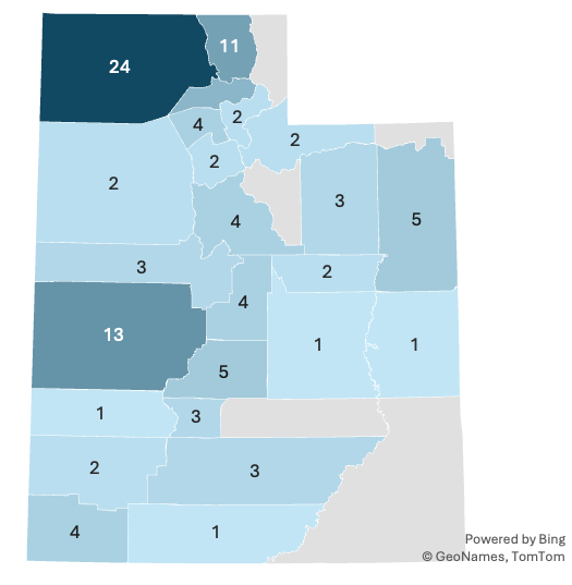 Graph of survey respondants by county