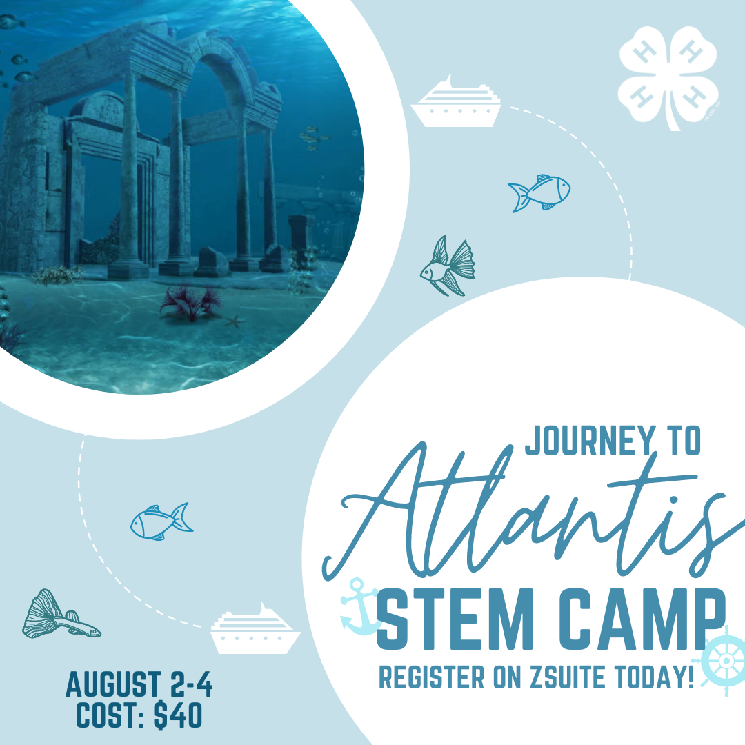 graphic for journey to atlantis camp. fish and water