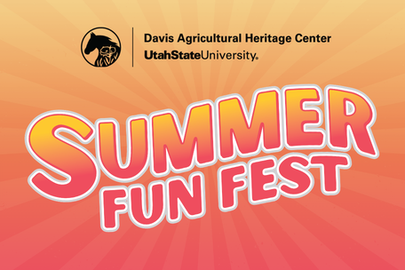 Graphic with the words “Summer Fun Fest” in large orange, pink, and white lettering on a bright orange sunburst background.