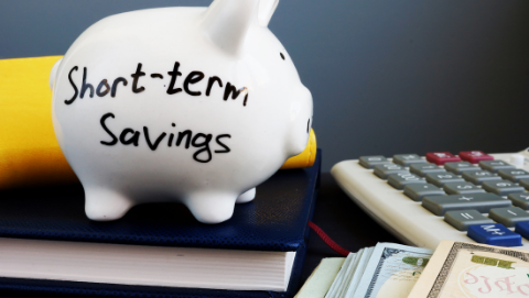 pigg bank that says 'short-term savings'