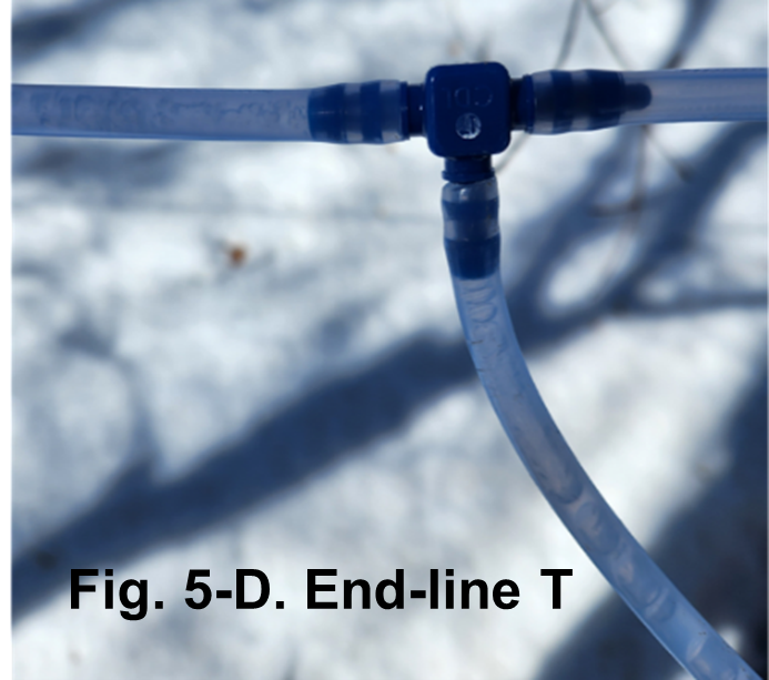 T shaped tubing suspended over snow. Text reads "Fig 5-D. End-line T