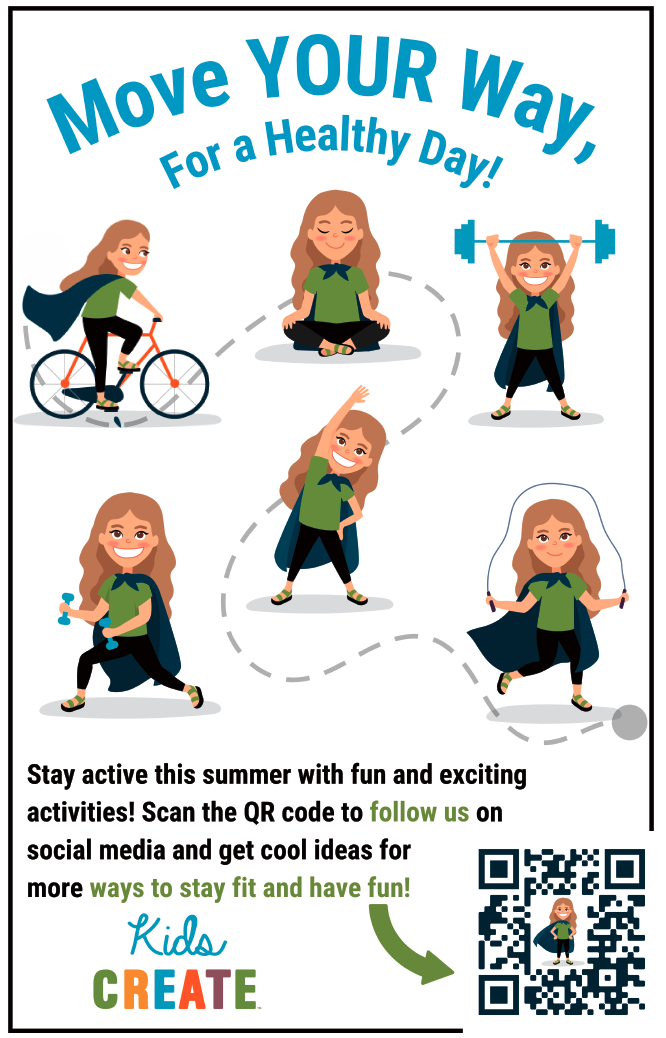Poster with cartoon girl performing exercises