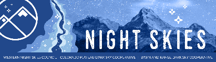 IORT Night Skies page with background of blue mountains