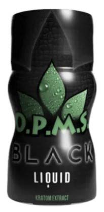 Black bottle labled "O.P.M.S Black Liquid Kratom Extract"