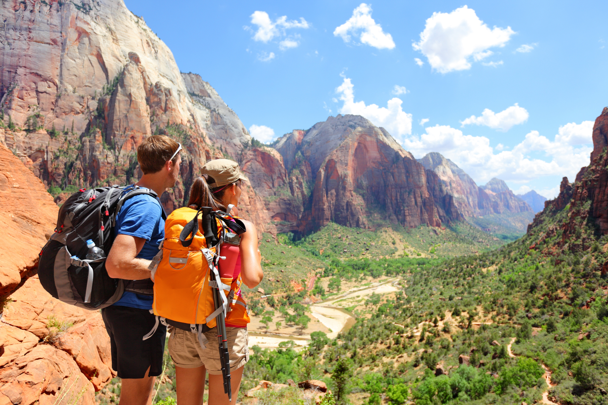 couple hiking Angel's Landing in Zion National Park, Utah
