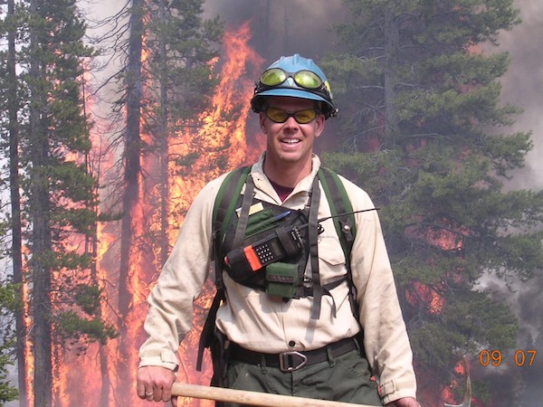 Brad Washa, Utah State University Extension assistant professor of wildland fire science, on fire assignment.