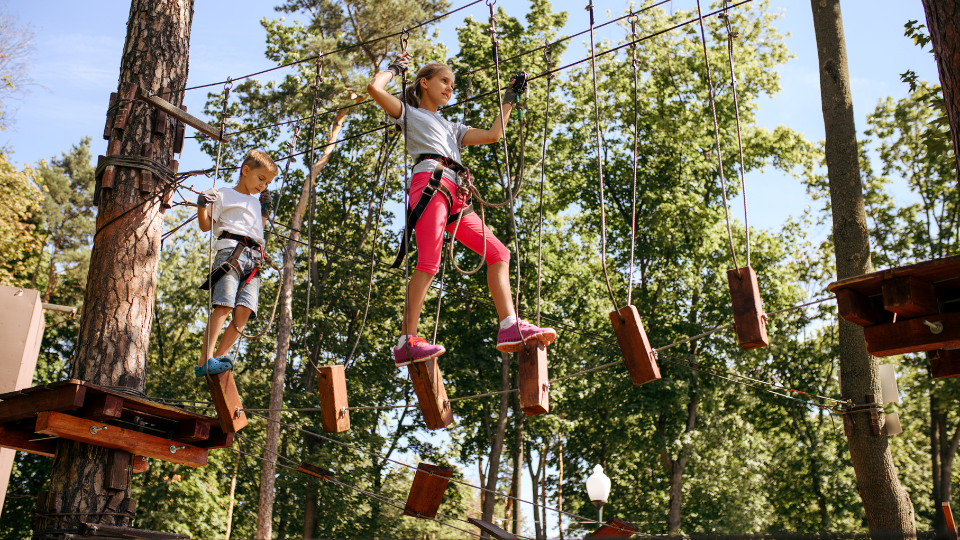 Children on a ropes course