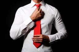 white dress shirt with red tie