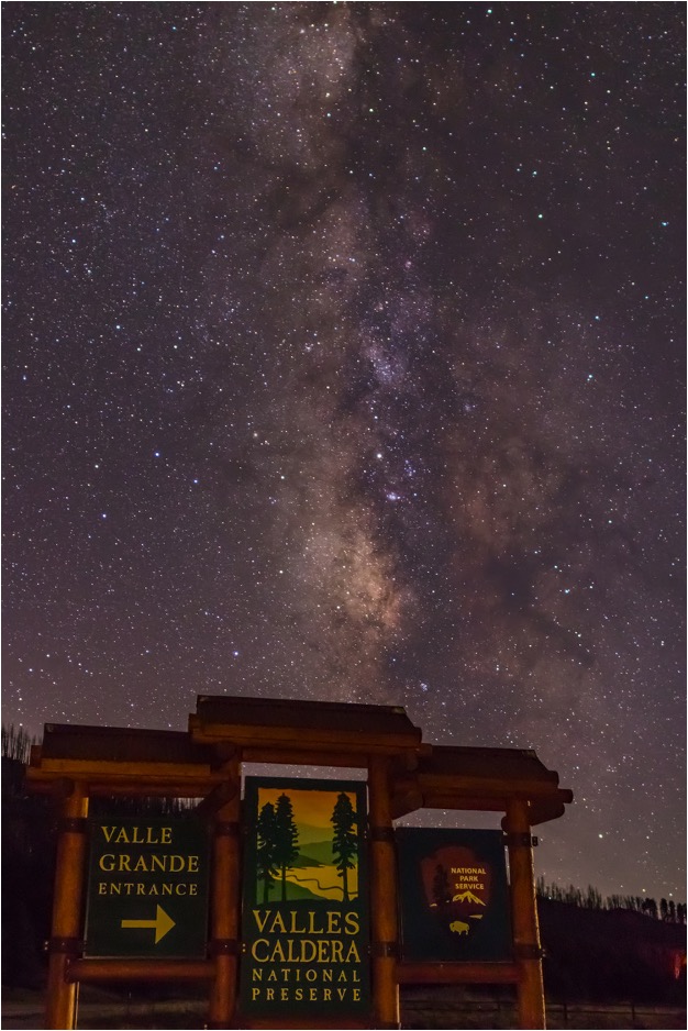 Milky Way over entrance to Valles Caldera National Preserve