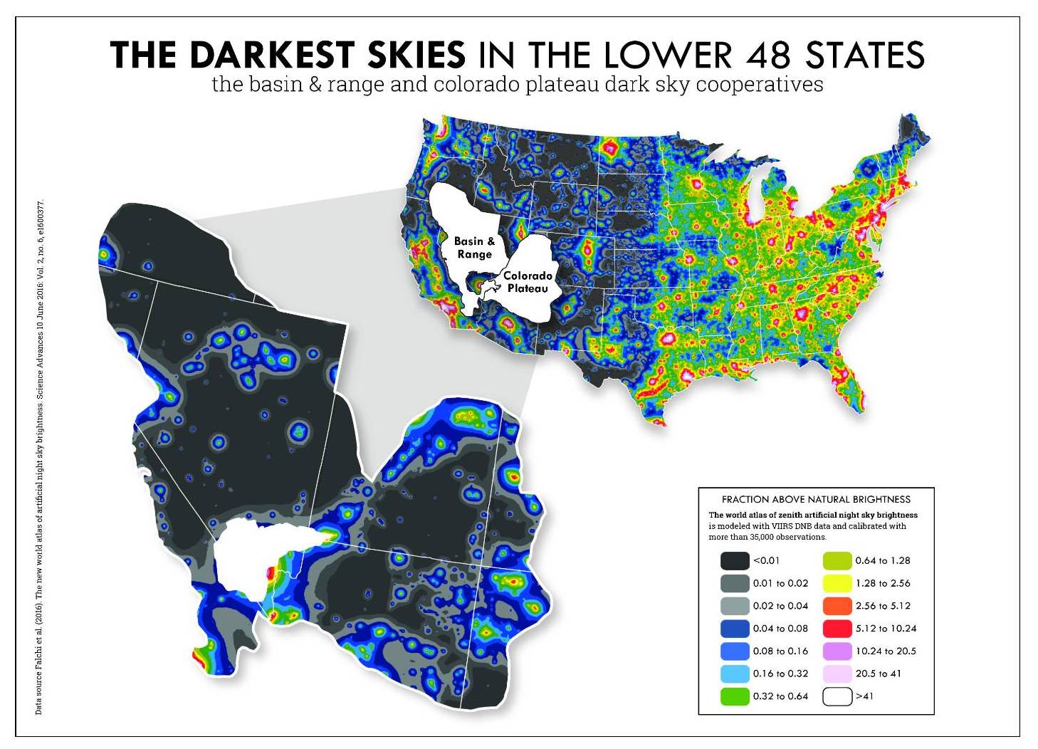 Map of the Darkest Skies in the Lower 48 States: the Basin and Range, and Colorado Plateau Dark Sky Cooperatives