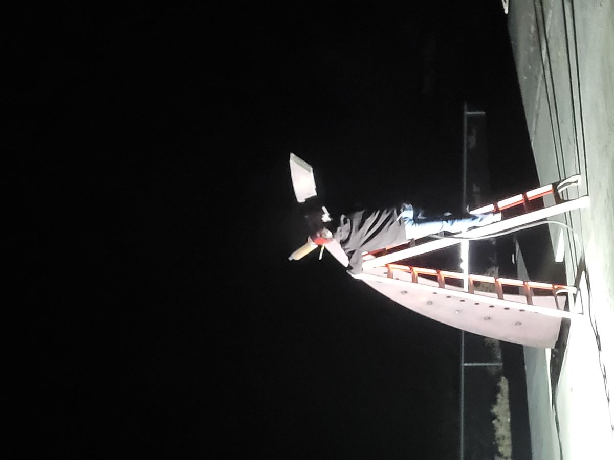 A pointer welded at night to the top of the tower is aligned directly with Polaris.