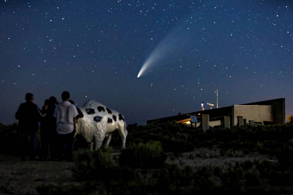 Family observing the Neowise Comet over Antelope Island State Park, UT