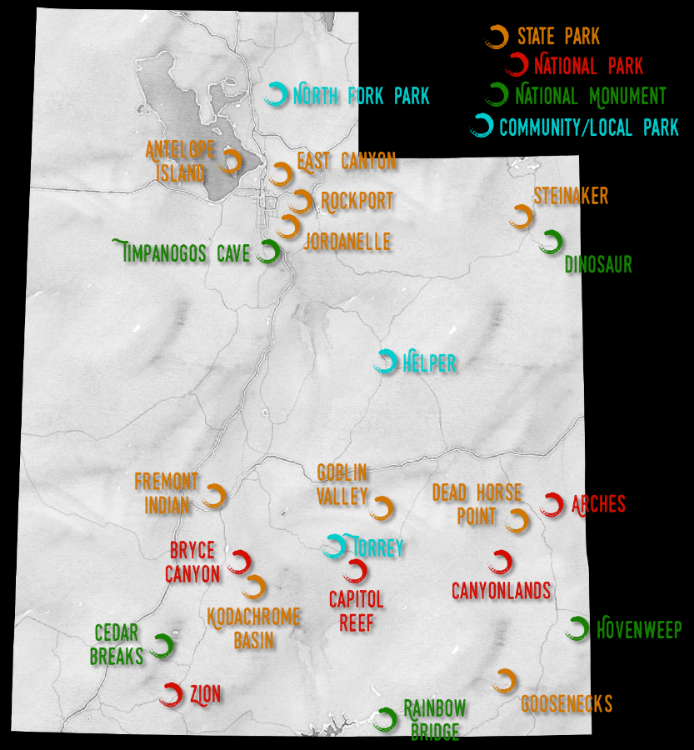 Map of Dark Sky Places of Utah