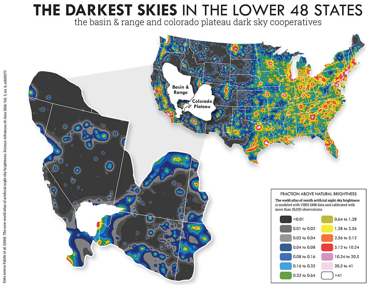 Geograpic location of the Colorado Plateau and Basin and Range Dark Sky Cooperatives