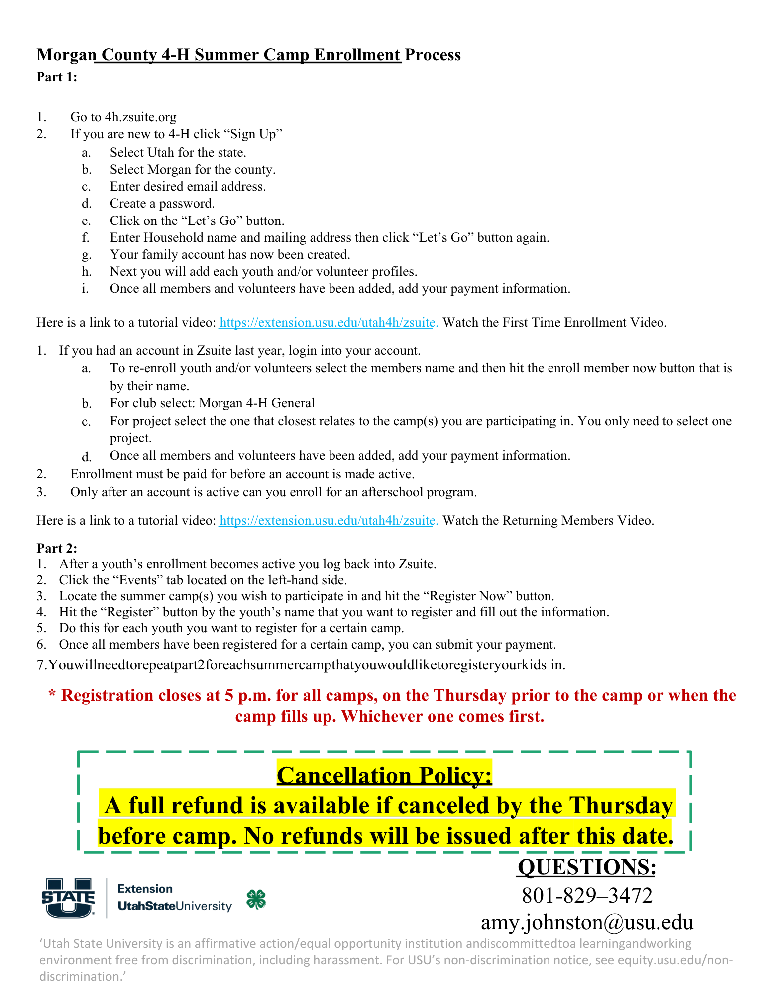 Description of how to register for summer camp