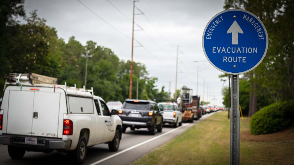 Cars traveling on evacuation route
