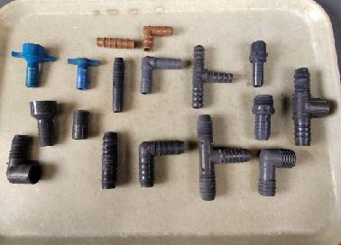 Barbed irrigation fittings.