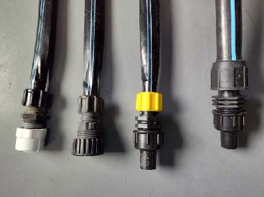 Tape ends and flush valves on the end of pipes.
