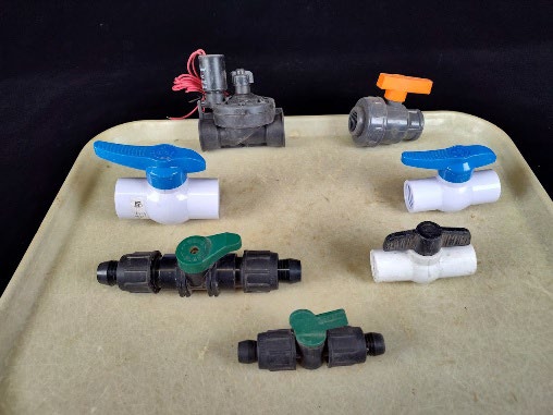 Examples of manual and automatic irrigation valves.