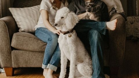 couple and a dog