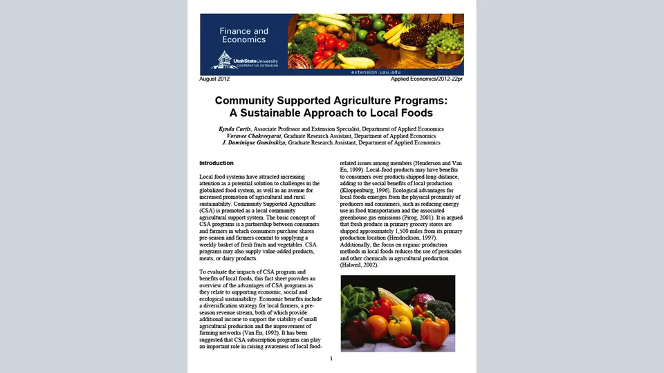 Community Supported Agriculture Programs: A Sustainable Approach to Local Foods 