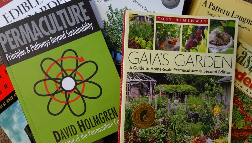 Stack of permaculture books