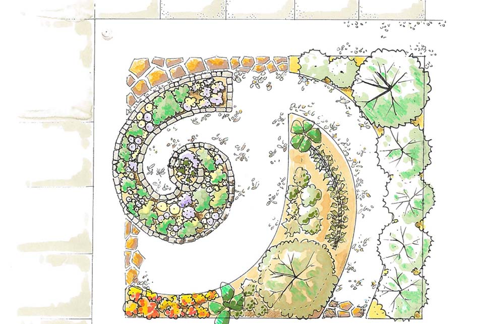 Digital permaculture plan with spiral beds