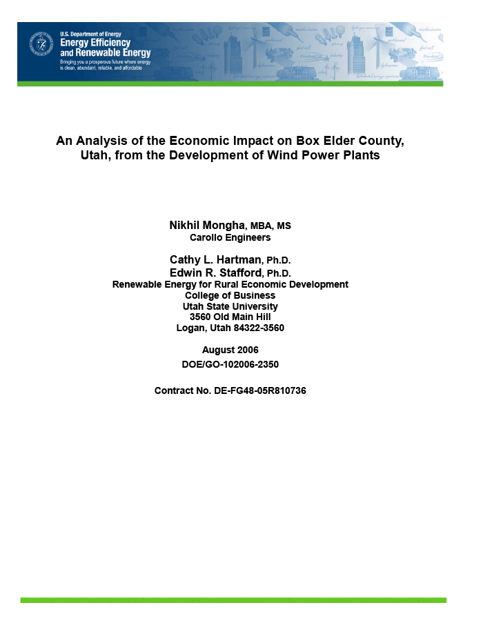 An Analysis of the Economic Impact on Box Elder County, Utah, from the Development of Wind Power Plants