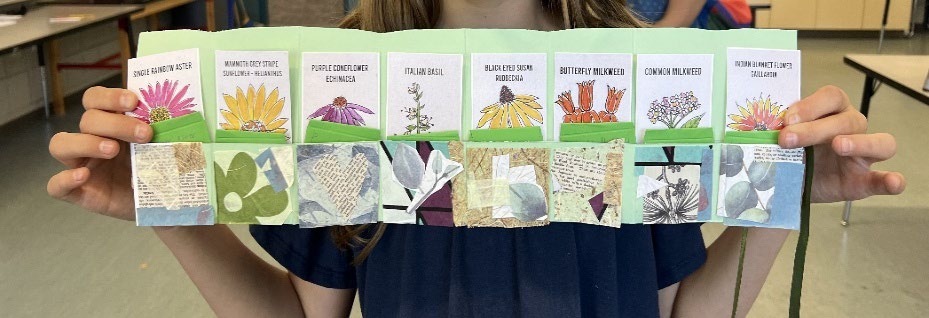 Completed pocket accordion flower seed book